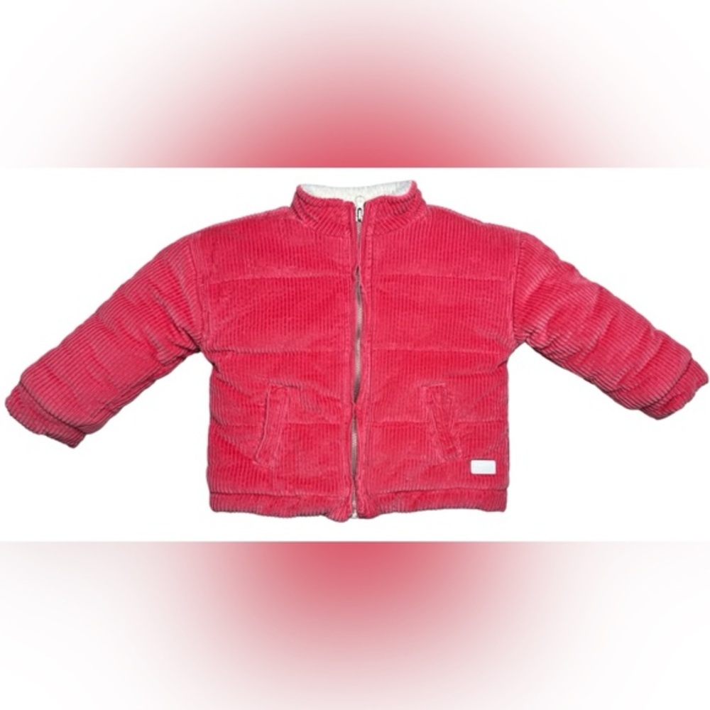 7 for all Mankind Pink Ribbed Puffer‎ Coat Sherpa Lined Jacket Girls 24M